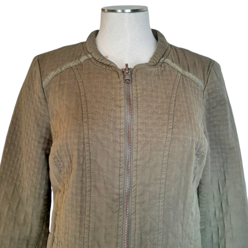 Anthro Hei Hei Army Green Quilted 100% Cotton Zip Front Jacket S - Picture 3 of 10